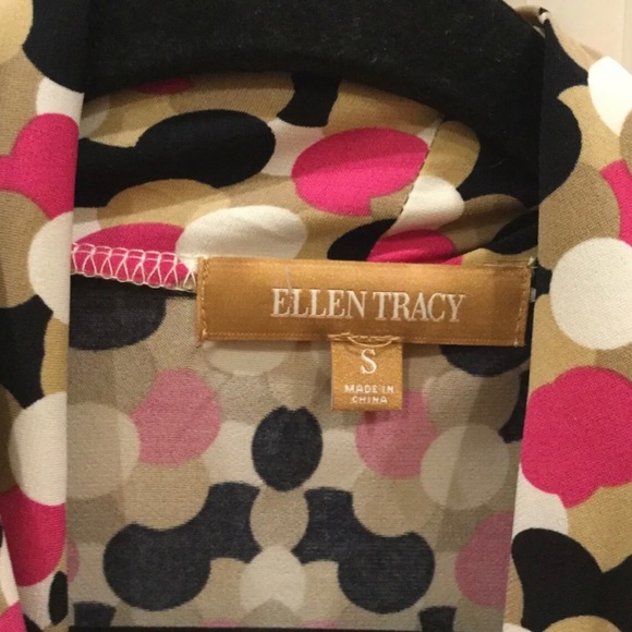 Ellen Tracy Blouse Size Small Pink Brown Ivory Polka Dot - Picture 5 of 12